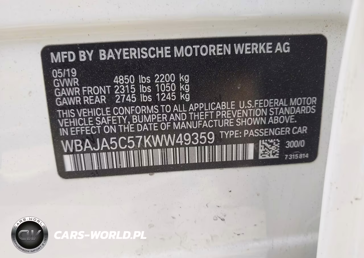 2019 BMW 530I VIN:WBAJA5C57KWW49359 - 9