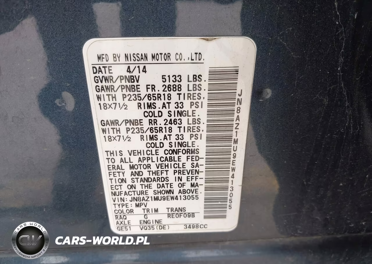 2014 Nissan Murano Sv VIN:JN8AZ1MU9EW413055 - 9