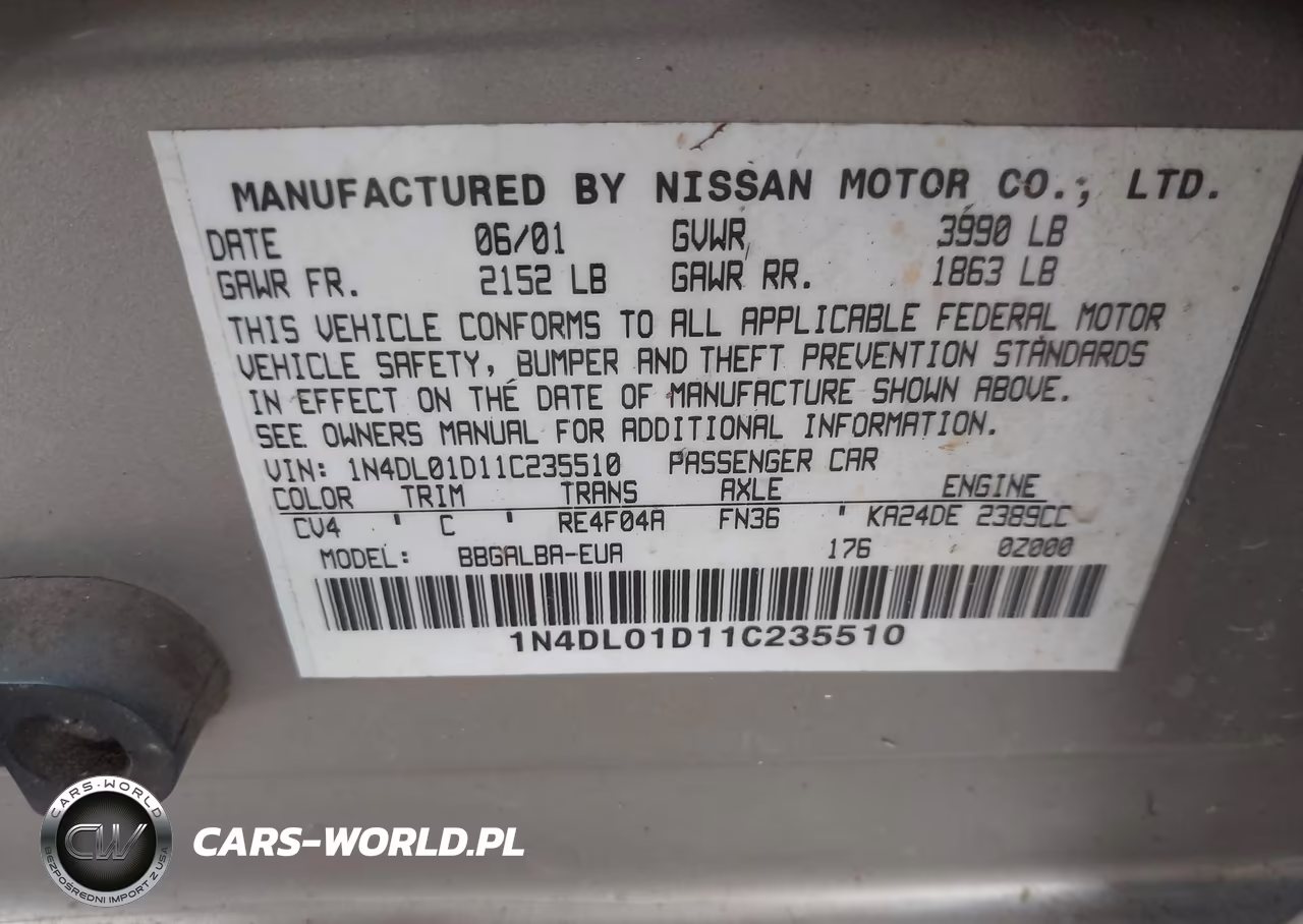 2001 Nissan Altima Gxe VIN:1N4DL01D11C235510 - 9