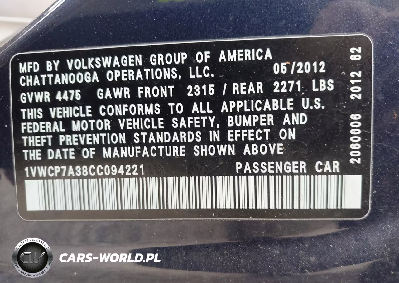 2012 Volkswagen Passat 2.5L Sel Premium VIN:1VWCP7A38CC094221 - 9