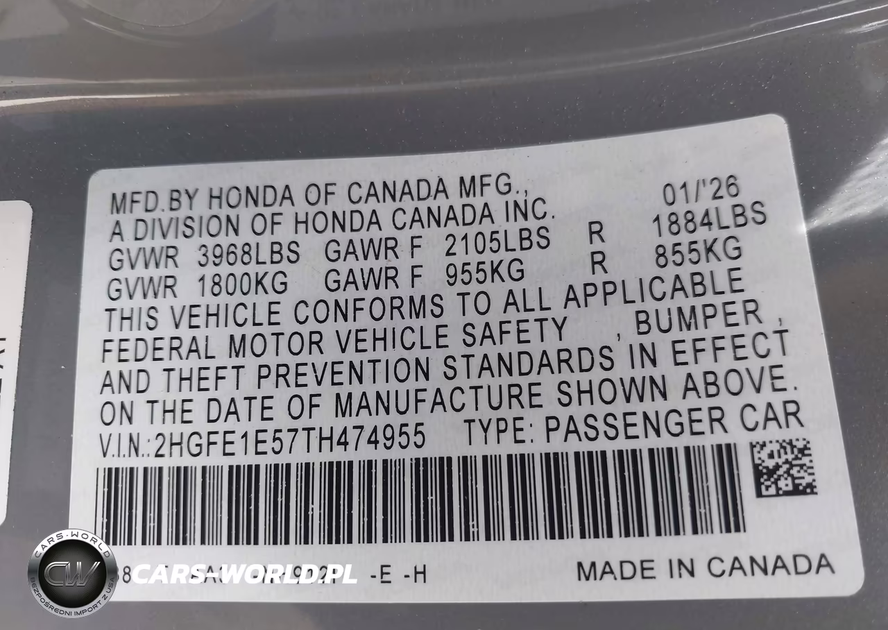 2026 Honda Civic Si Sedan VIN:2HGFE1E57TH474955 - 9