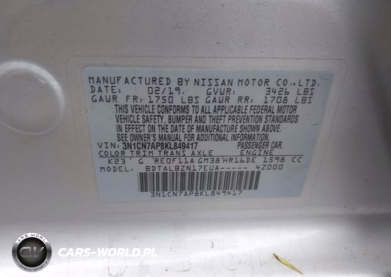 2019 Nissan Versa 1.6 Sv VIN:3N1CN7AP8KL849417 - 9