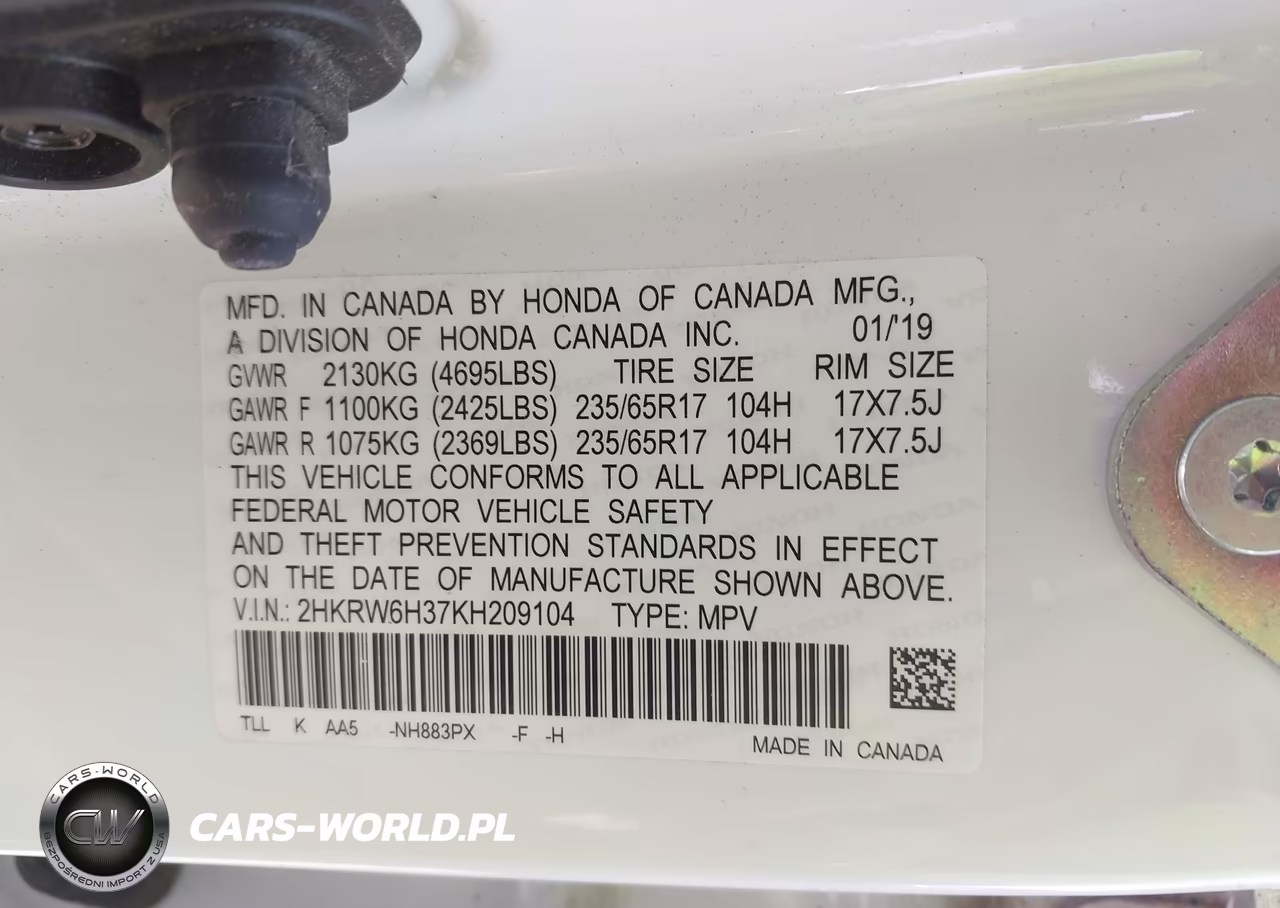2019 Honda Cr-V Lx VIN:2HKRW6H37KH209104 - 9