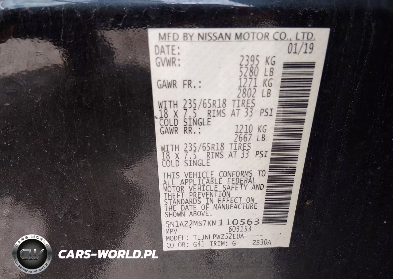 2019 Nissan Murano S VIN:5N1AZ2MS7KN110563 - 9