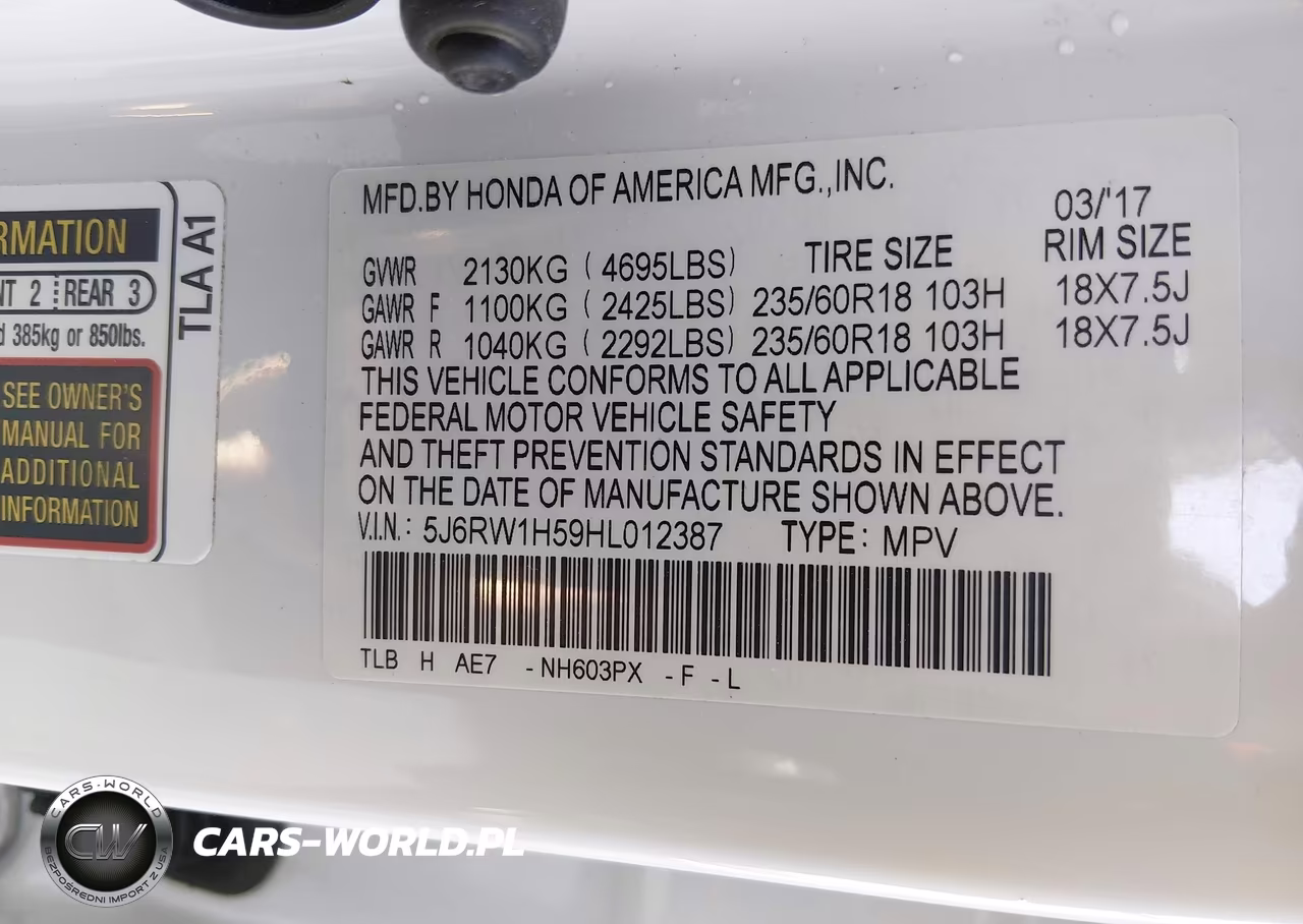 2017 Honda Cr-V Ex VIN:5J6RW1H59HL012387 - 9
