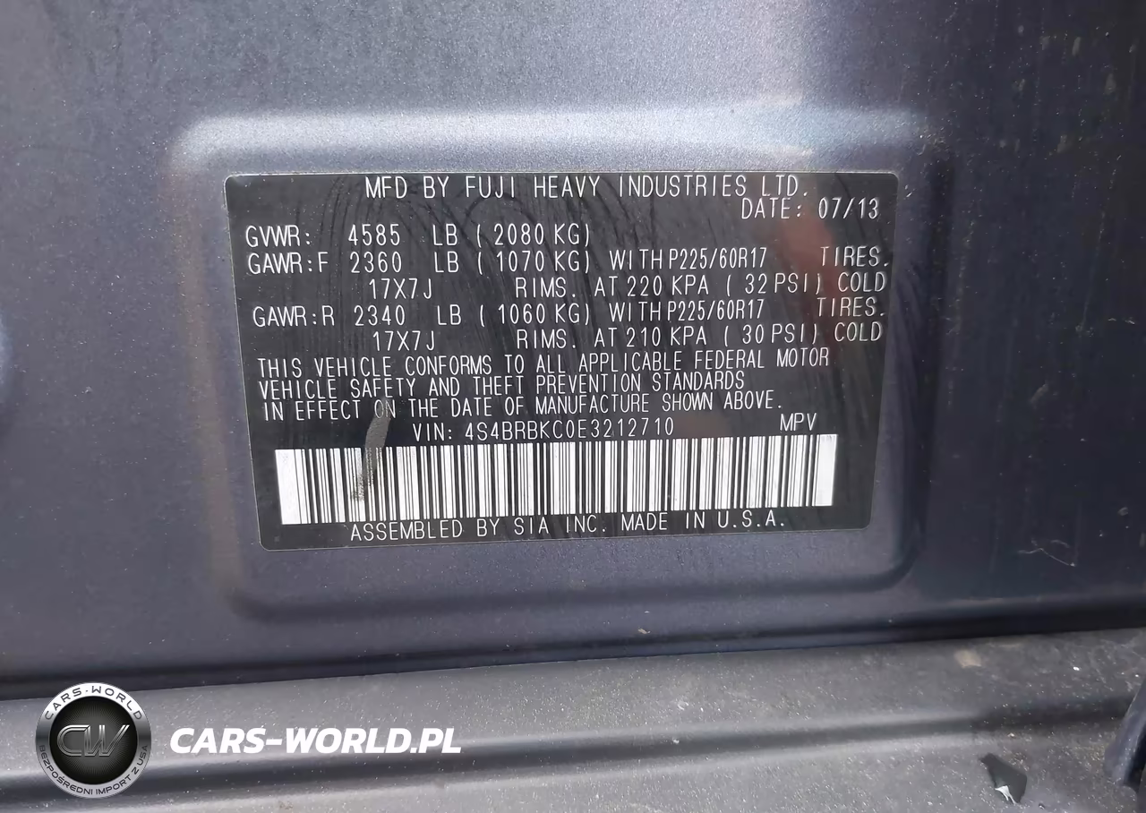 2014 Subaru Outback 2.5I Limited VIN:4S4BRBKC0E3212710 - 9