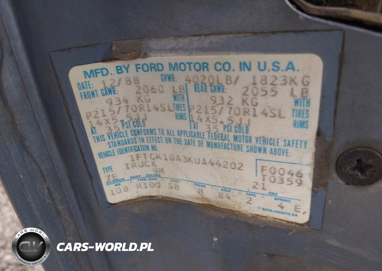 1989 Ford Ranger VIN:1FTCR10A3KUA44202 - 9