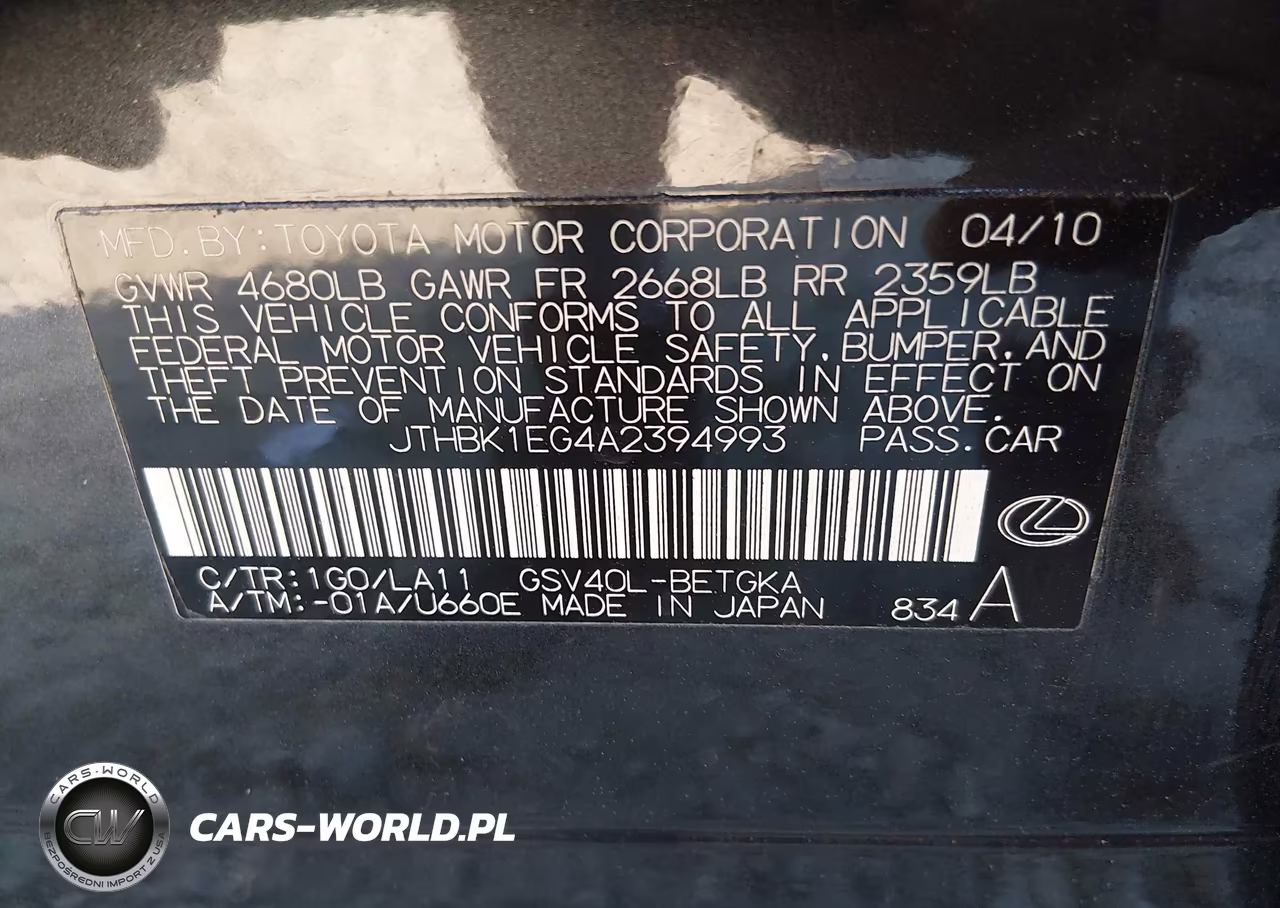 2010 Lexus Es 350 VIN:JTHBK1EG4A2394993 - 9