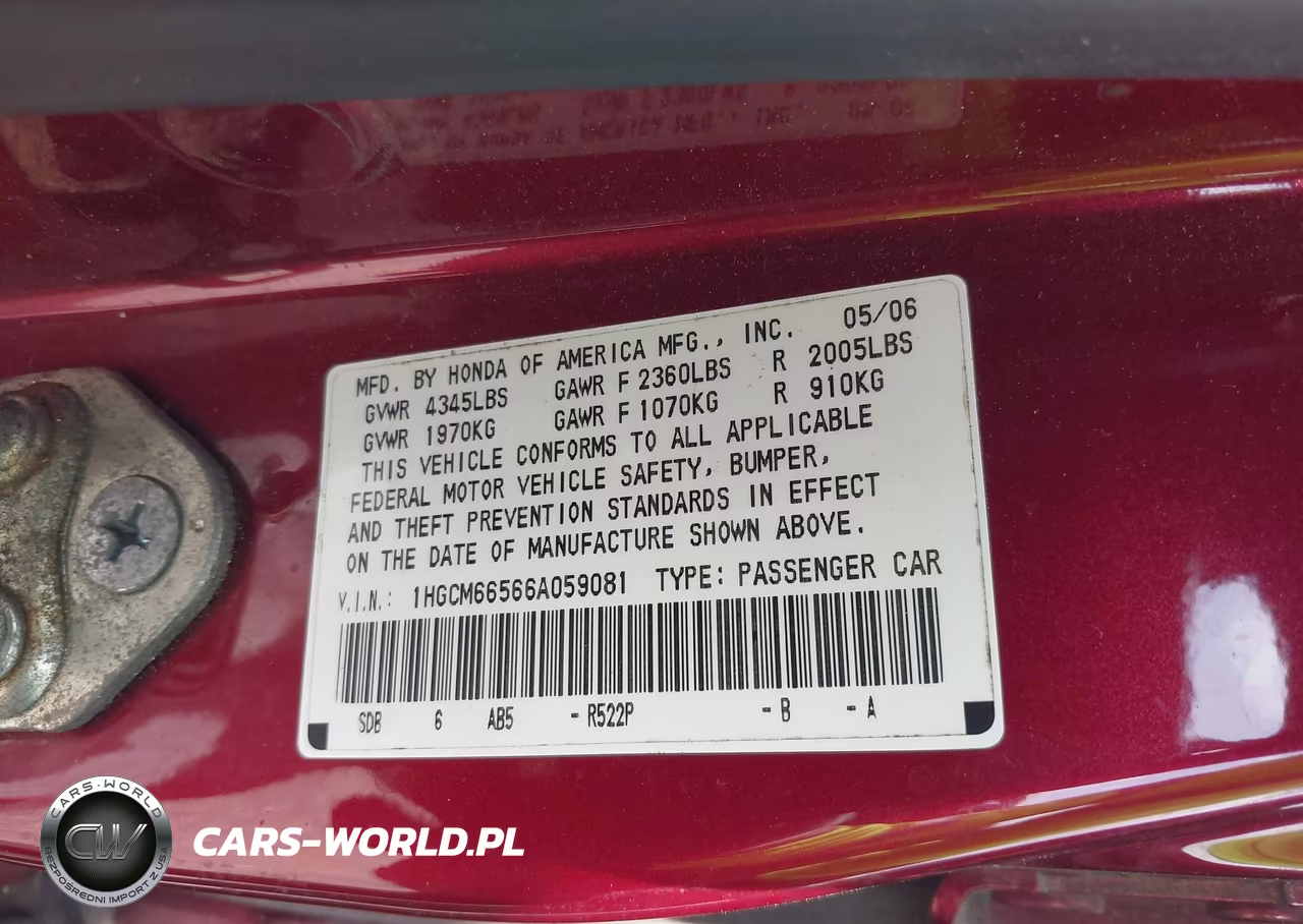 2006 Honda Accord 3.0 Ex VIN:1HGCM66566A059081 - 9