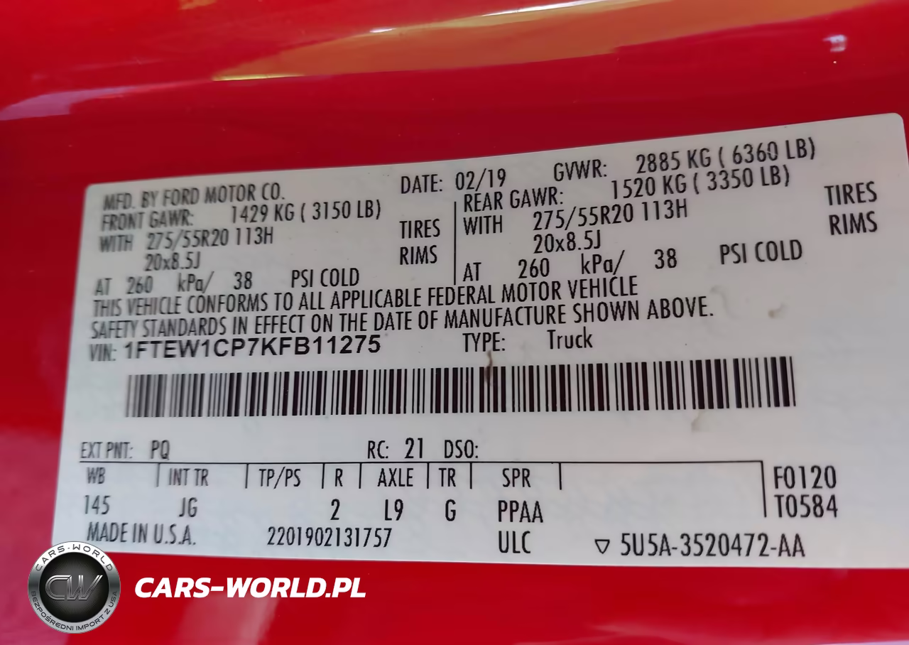 2019 Ford F-150 Xl VIN:1FTEW1CP7KFB11275 - 9