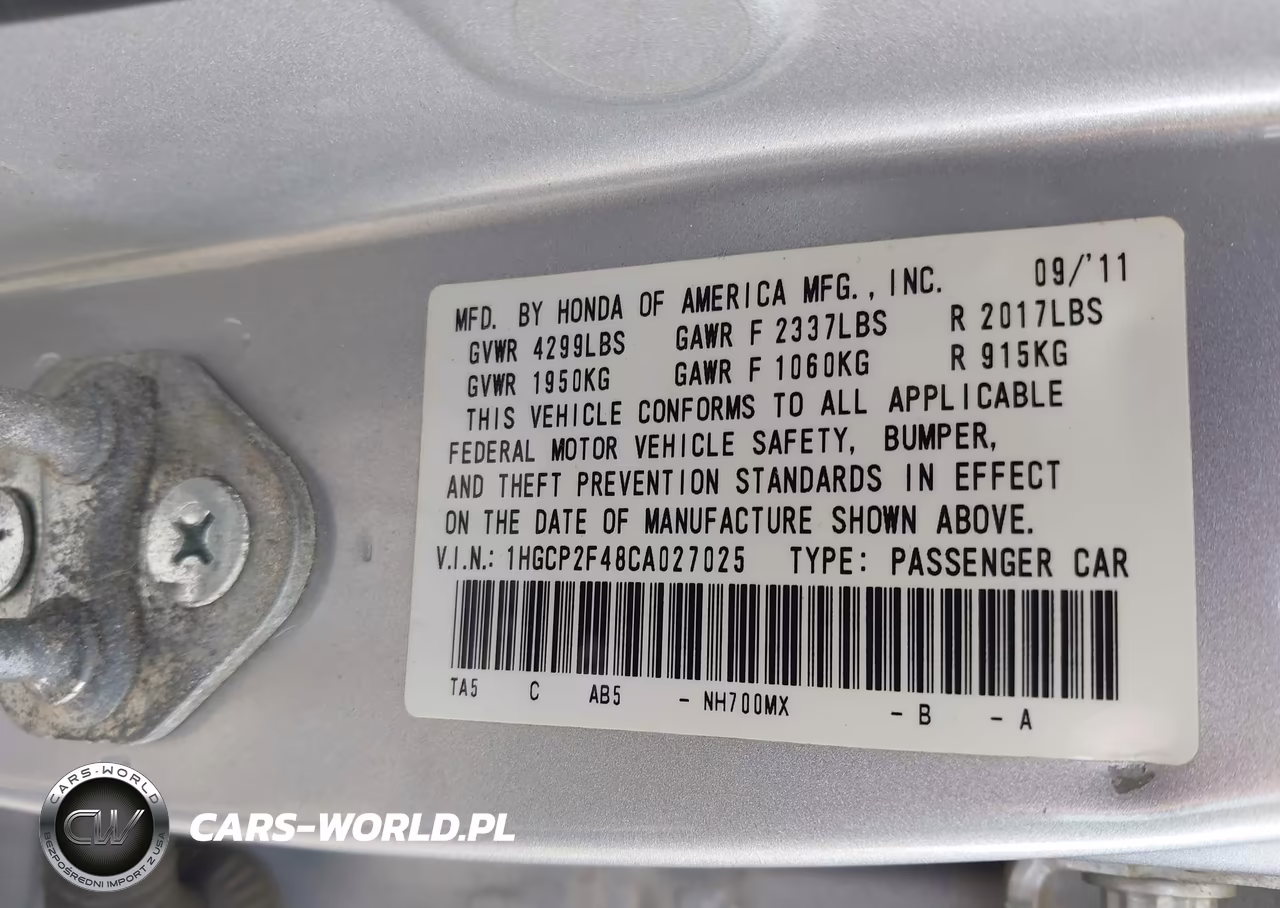 2012 Honda Accord 2.4 Lx-P VIN:1HGCP2F48CA027025 - 9