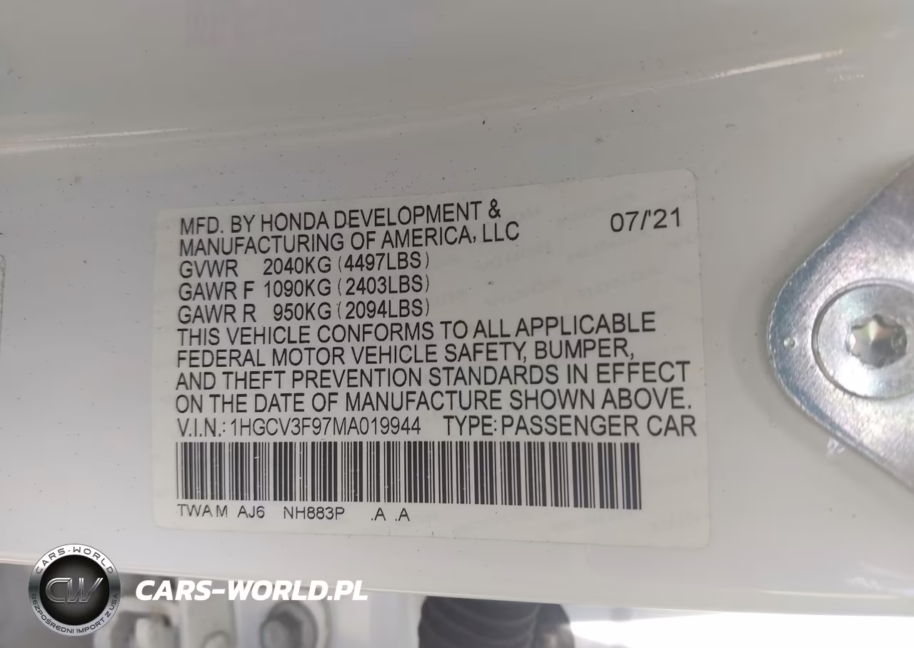 2021 Honda Accord Hybrid Touring VIN:1HGCV3F97MA019944 - 9