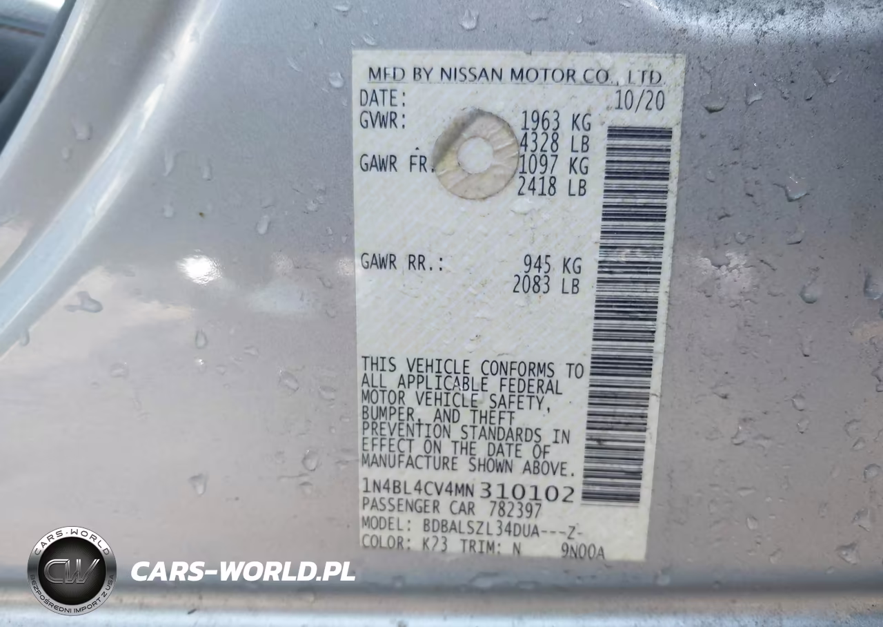 2021 Nissan Altima Sr Fwd VIN:1N4BL4CV4MN310102 - 9