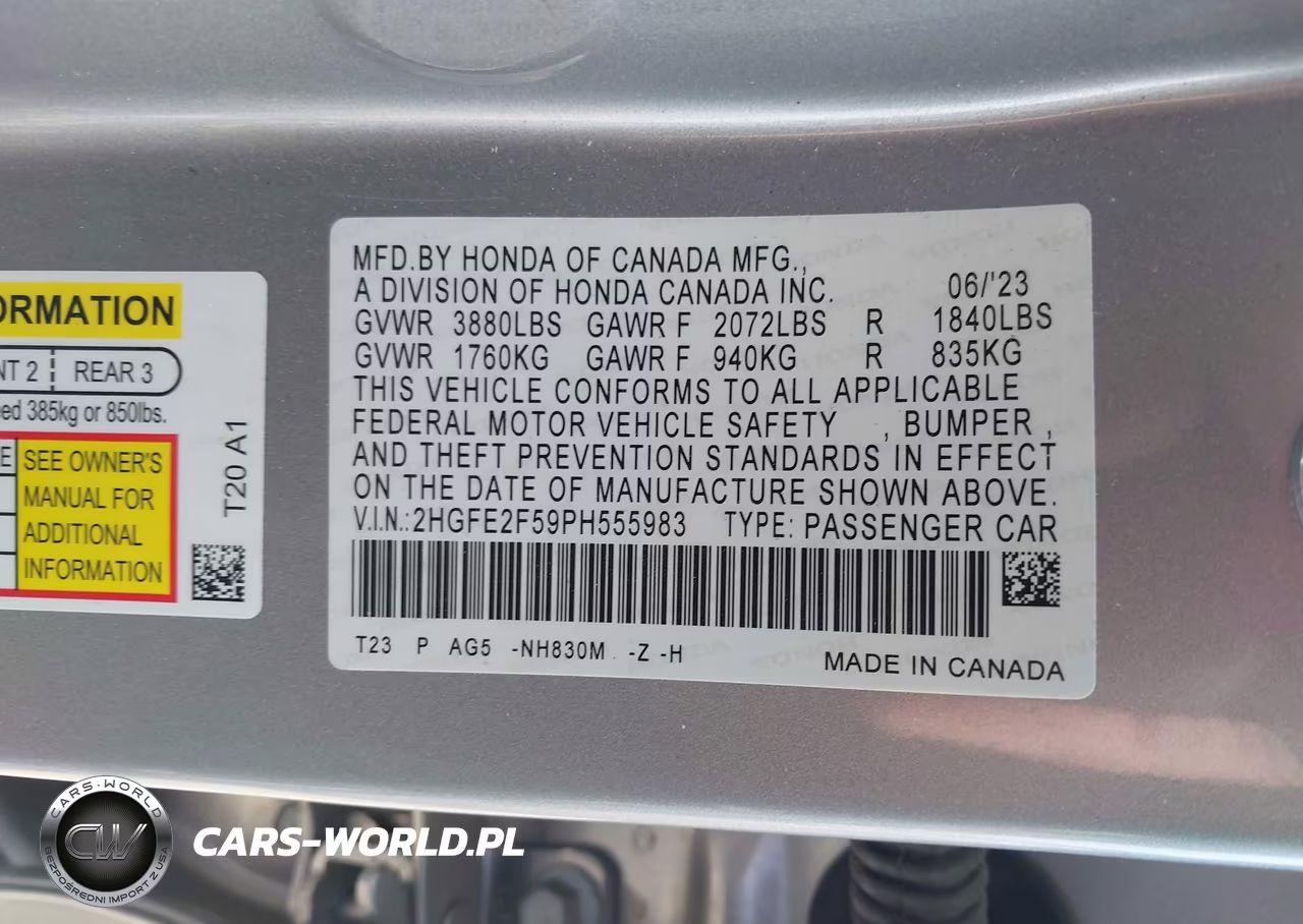 2023 Honda Civic Sport VIN:2HGFE2F59PH555983 - 9