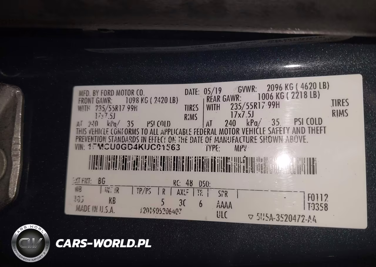 2019 Ford Escape Se VIN:1FMCU0GD4KUC01563 - 9