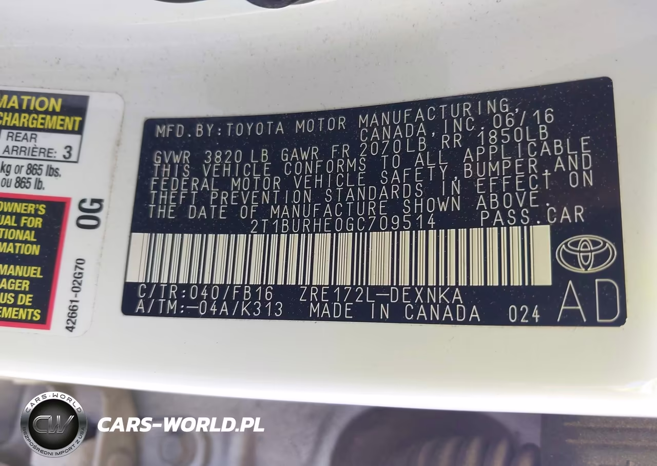 2016 Toyota Corolla Le VIN:2T1BURHE0GC709514 - 9