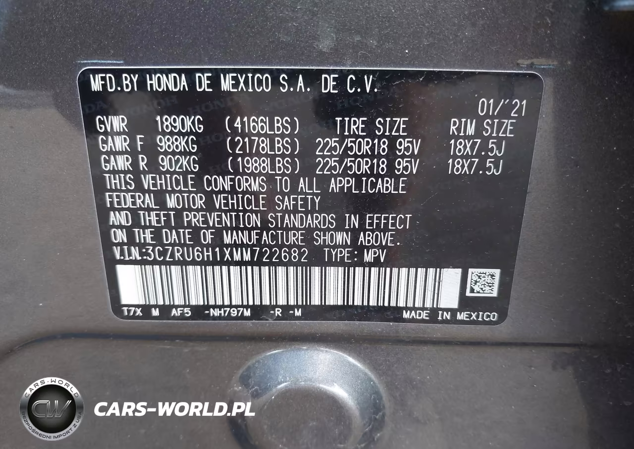 2021 Honda Hr-V Awd Sport VIN:3CZRU6H1XMM722682 - 9