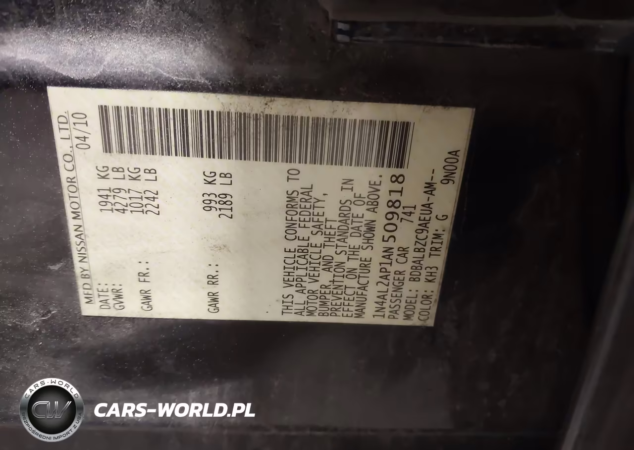 2010 Nissan Altima 2.5 S VIN:1N4AL2AP1AN509818 - 9