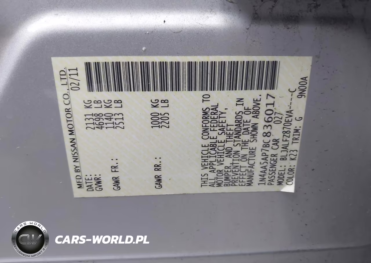 2011 Nissan Maxima 3.5 Sv VIN:1N4AA5AP7BC836017 - 9