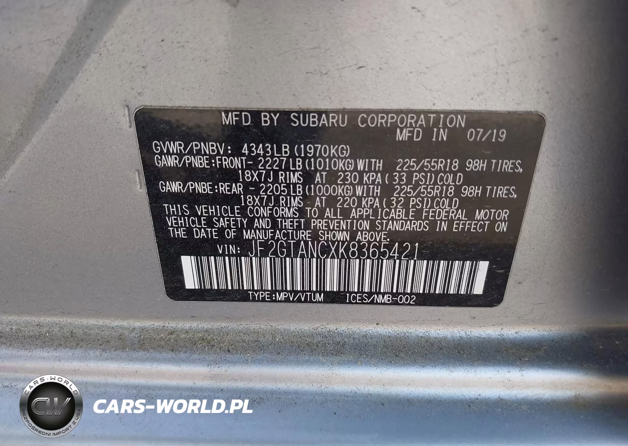 2019 Subaru Crosstrek 2.0I Limited VIN:JF2GTANCXK8365421 - 9