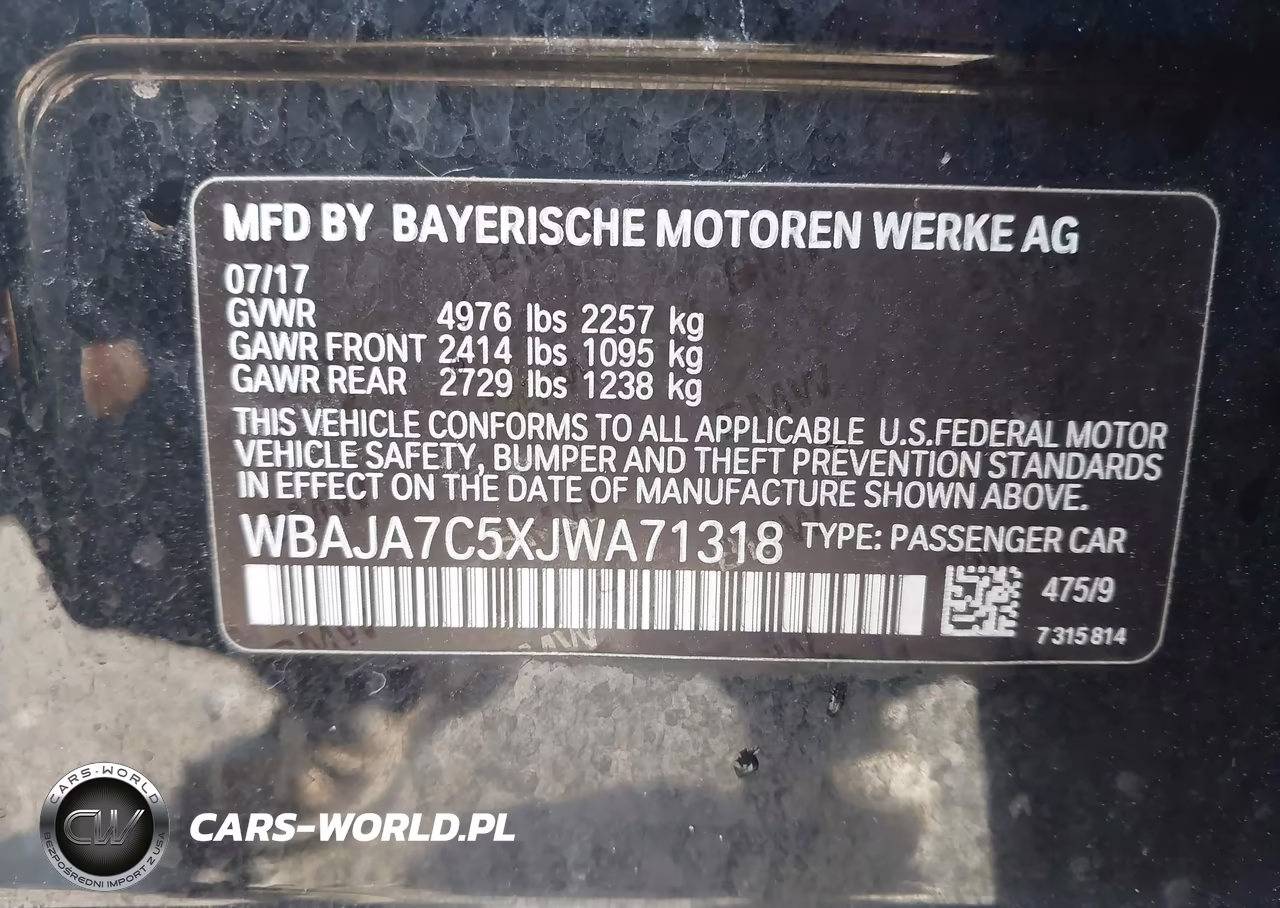 2018 BMW 530I xDrive VIN:WBAJA7C5XJWA71318 - 9