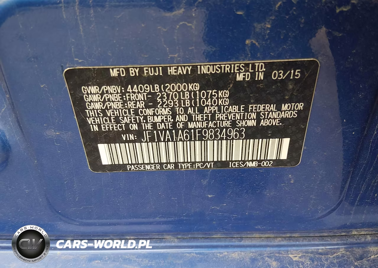 2015 Subaru Wrx VIN:JF1VA1A61F9834963 - 9