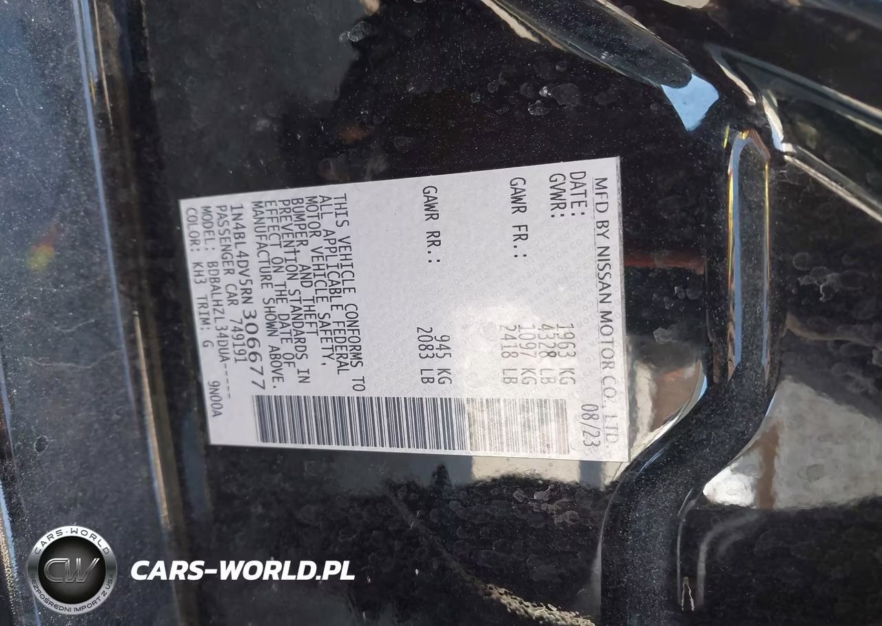 2024 Nissan Altima Sv Fwd VIN:1N4BL4DV5RN306677 - 9