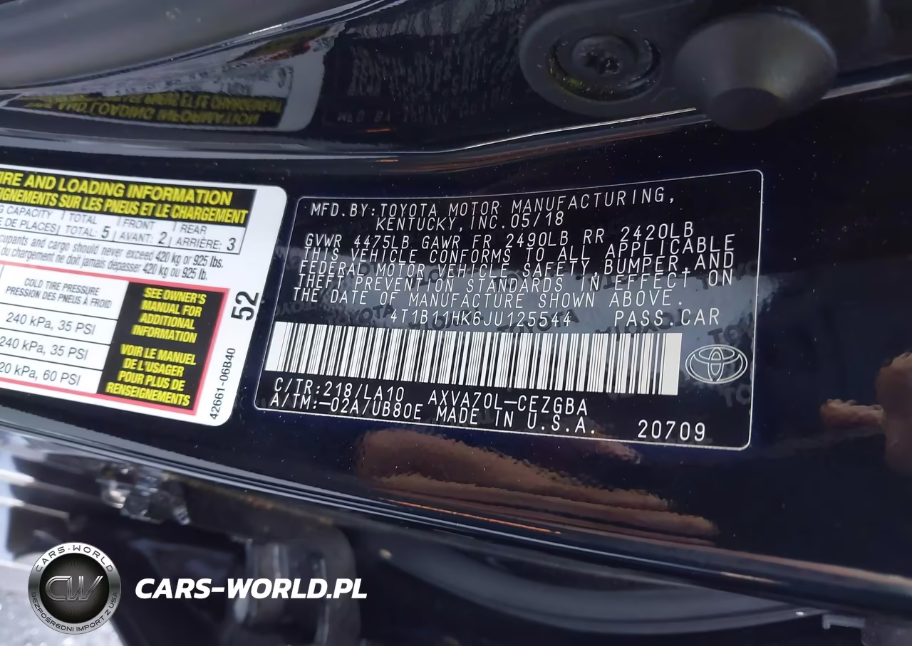 2018 Toyota Camry Xle VIN:4T1B11HK6JU125544 - 9