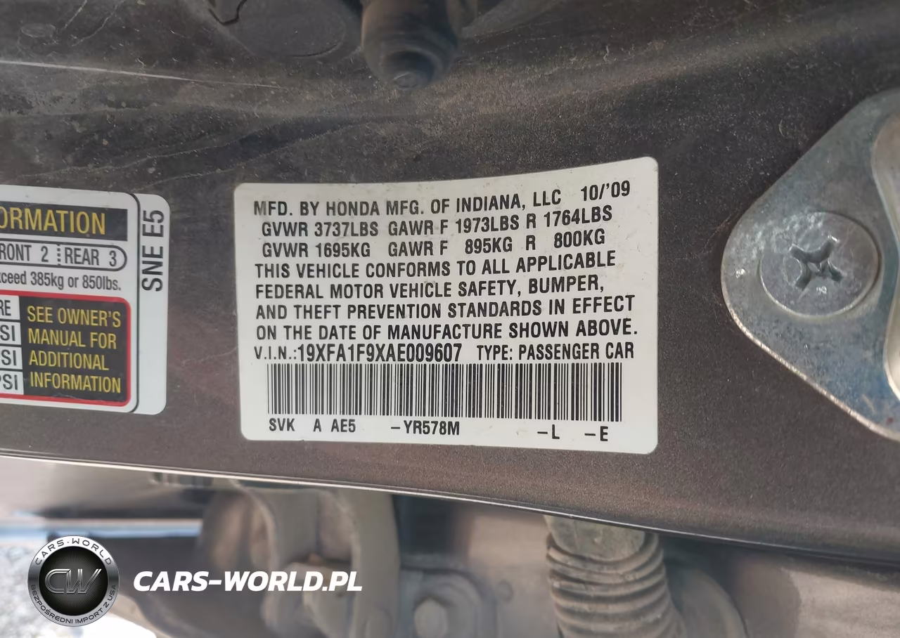 2010 Honda Civic Ex-L VIN:19XFA1F9XAE009607 - 9