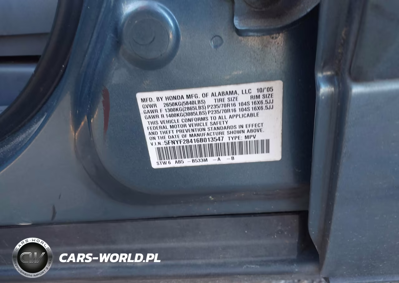 2006 Honda Pilot Ex VIN:5FNYF28416B013547 - 9