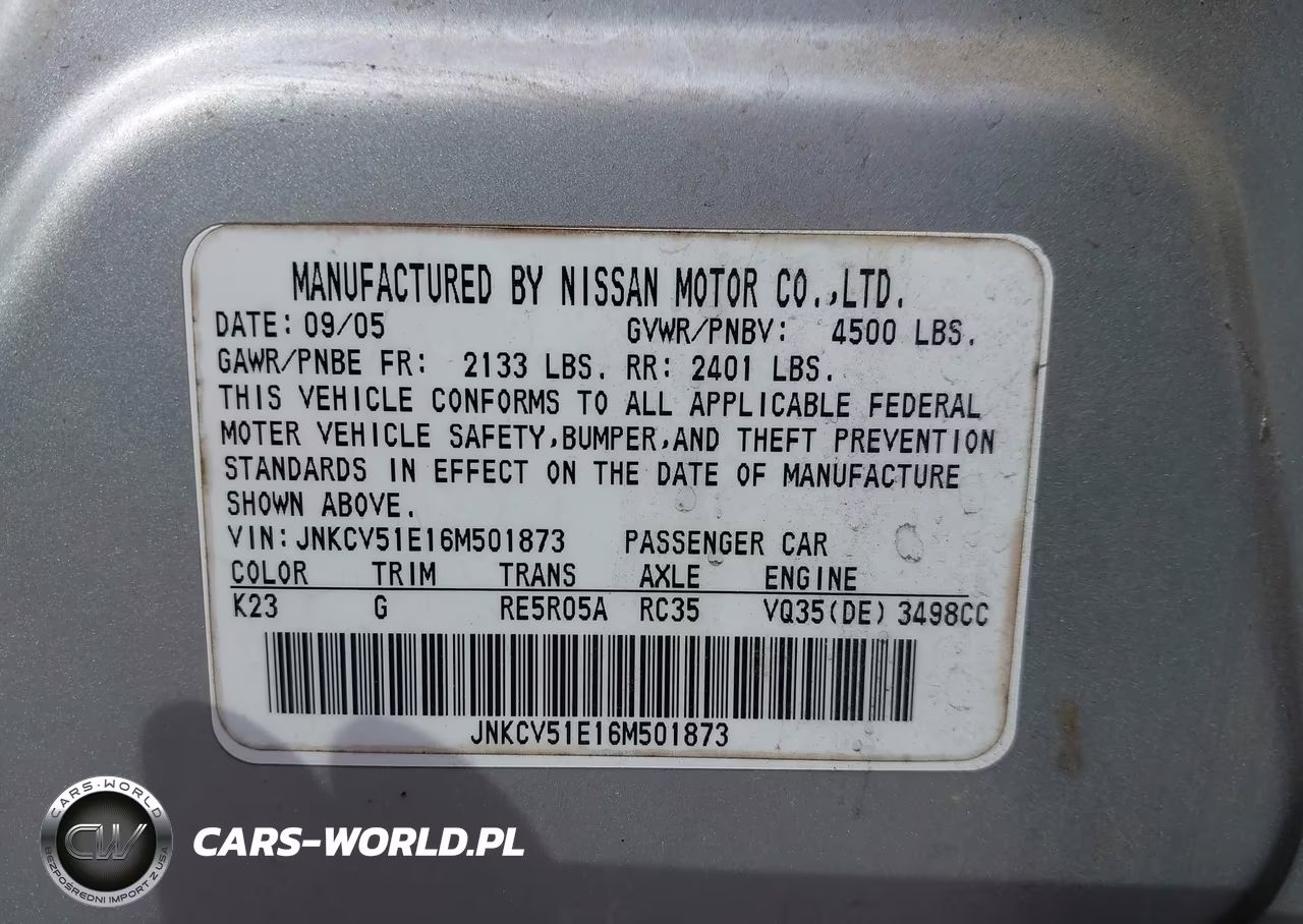2006 Infiniti G35 VIN:JNKCV51E16M501873 - 9