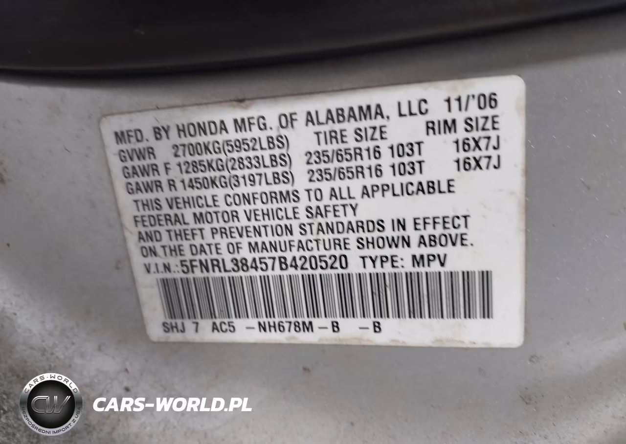 2007 Honda Odyssey Ex VIN:5FNRL38457B420520 - 9
