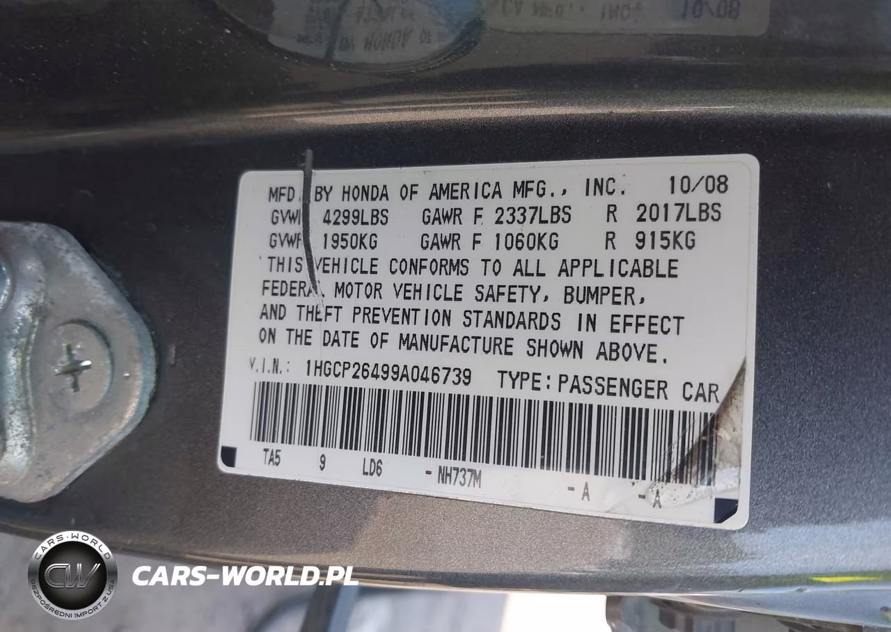 2009 Honda Accord 2.4 Lx-P VIN:1HGCP26499A046739 - 9