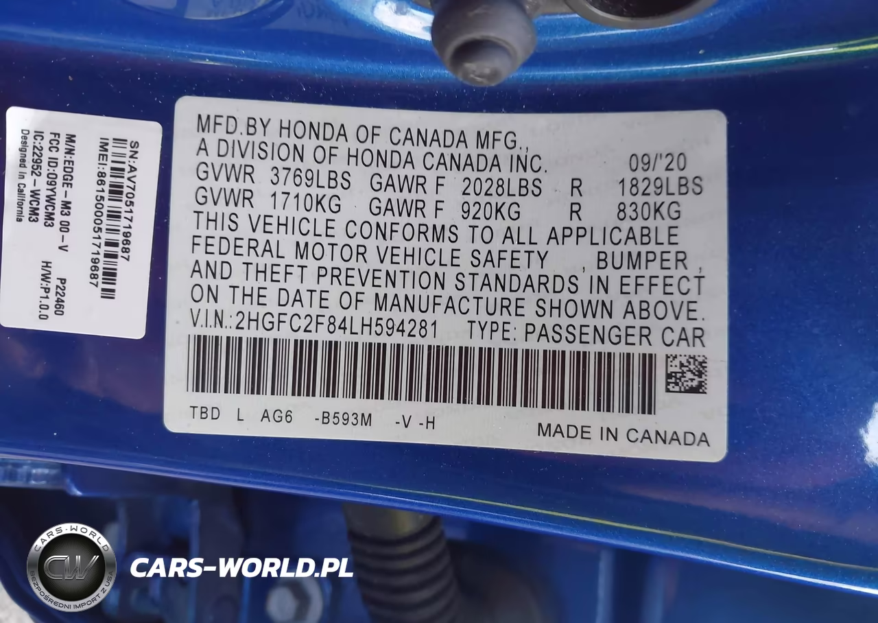 2020 Honda Civic Sport VIN:2HGFC2F84LH594281 - 9