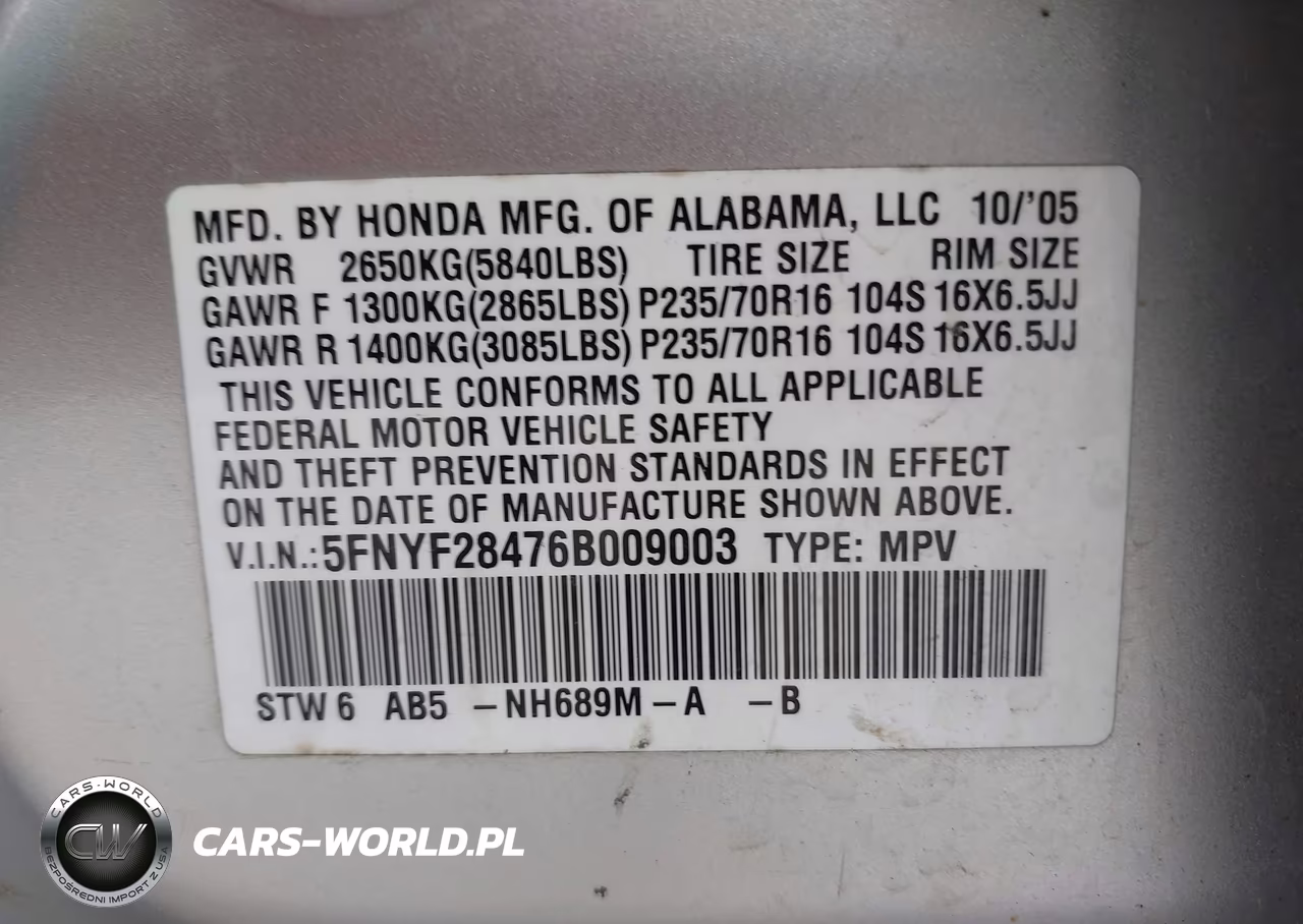 2006 Honda Pilot Ex VIN:5FNYF28476B009003 - 9