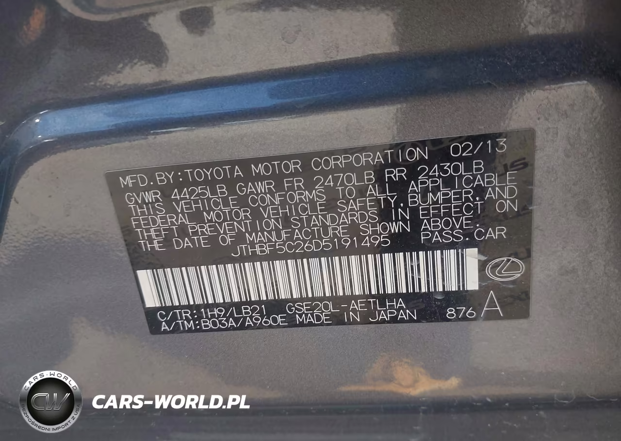 2013 Lexus Is 250 VIN:JTHBF5C26D5191495 - 9