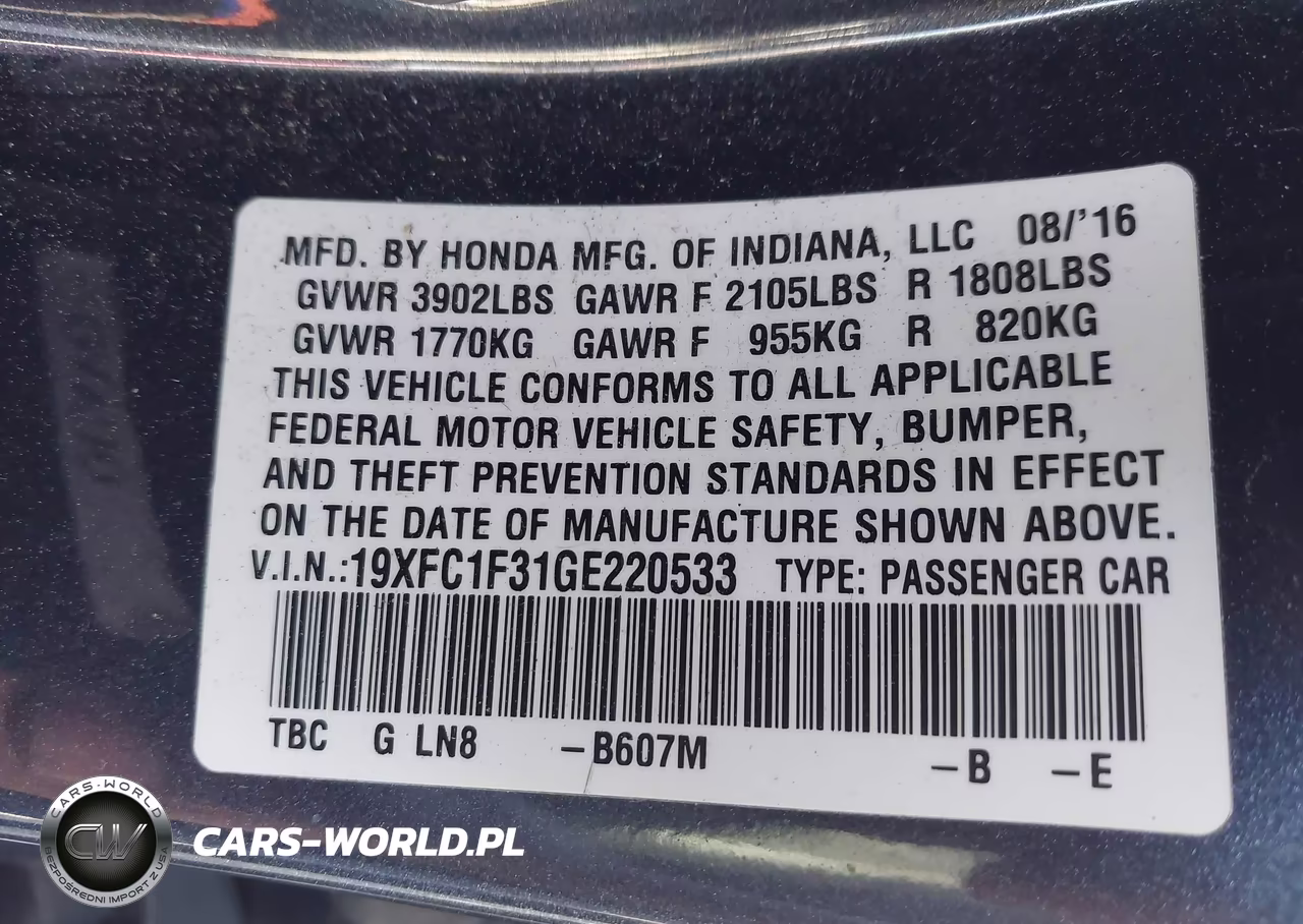 2016 Honda Civic Ex-T VIN:19XFC1F31GE220533 - 9