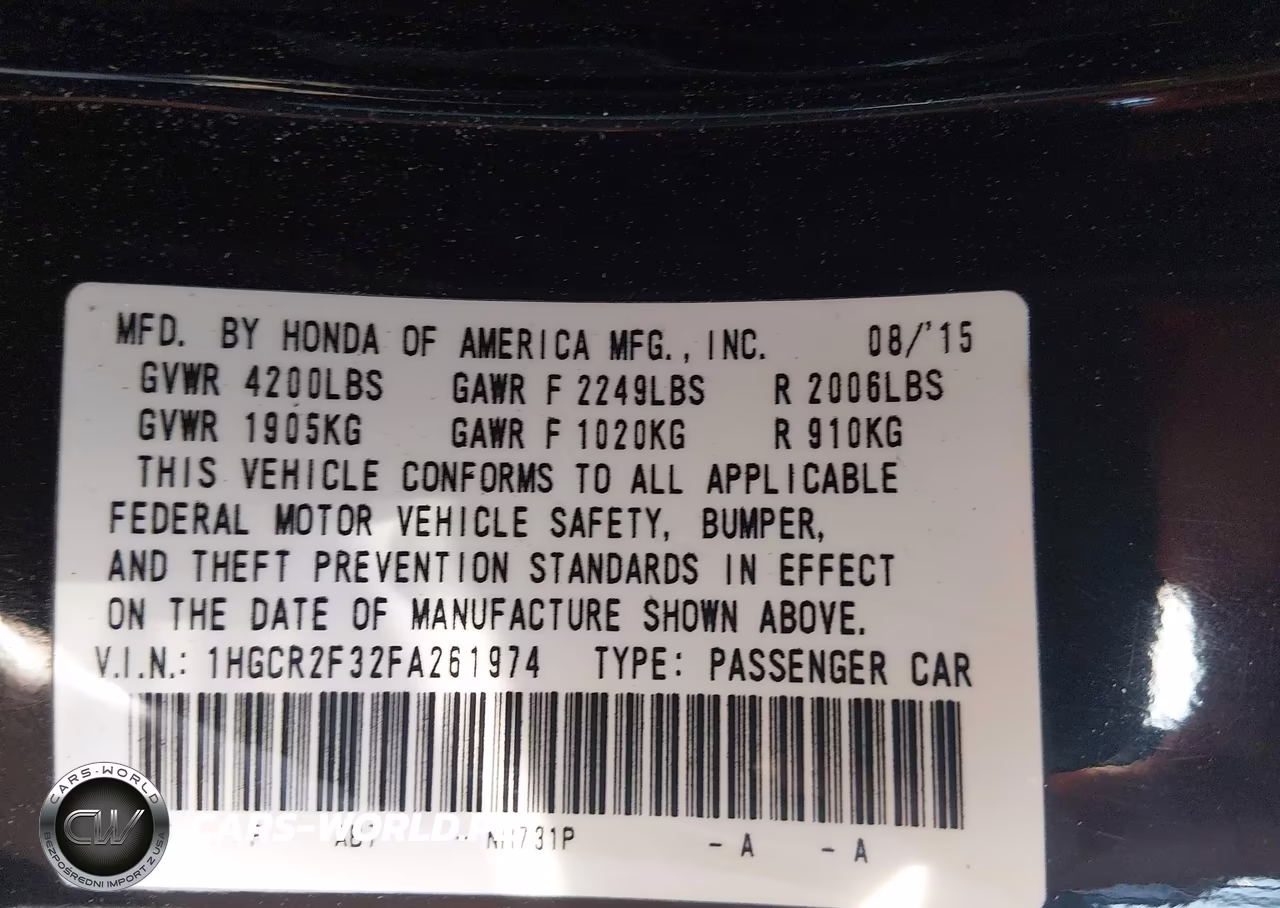 2015 Honda Accord Lx VIN:1HGCR2F32FA261974 - 9