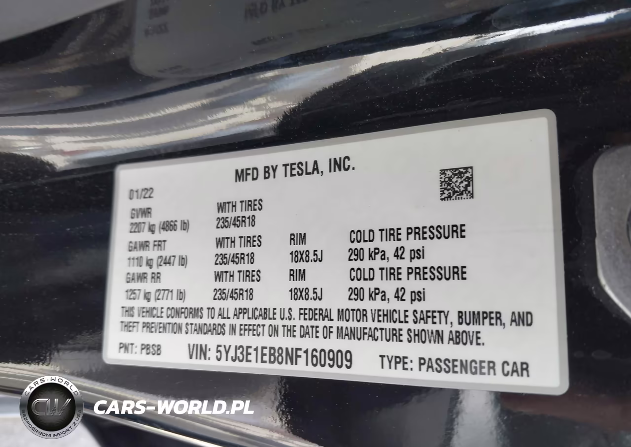 2022 Tesla Model 3 Long Range Dual Motor All-Wheel Drive VIN:5YJ3E1EB8NF160909 - 9