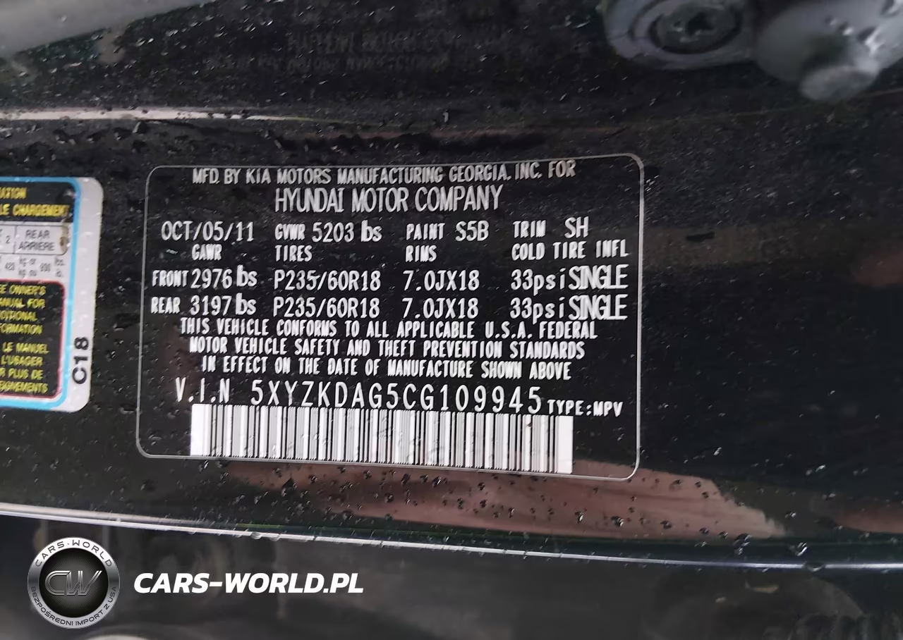 2012 Hyundai Santa Fe Limited V6 VIN:5XYZKDAG5CG109945 - 9