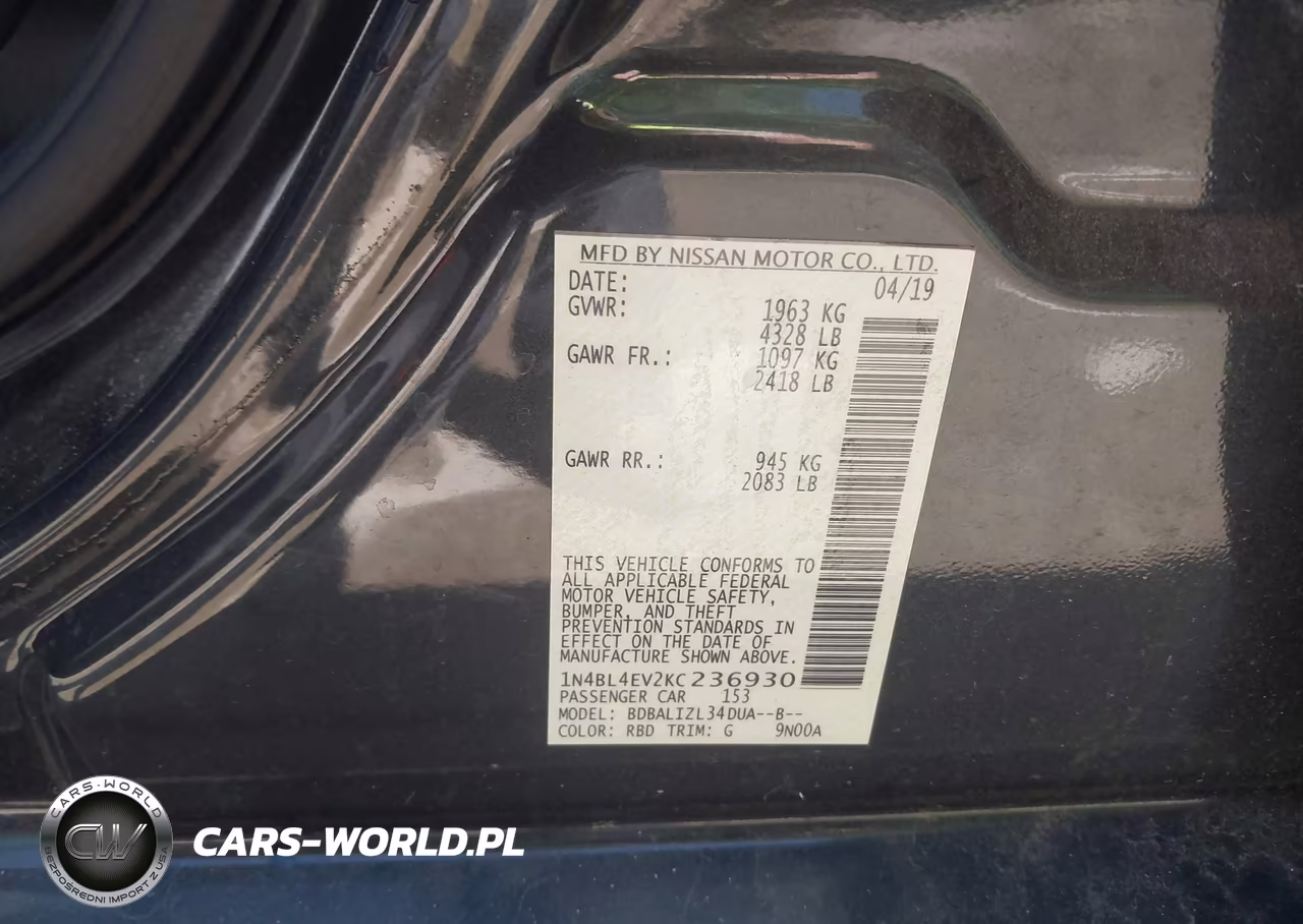 2019 Nissan Altima 2.5 Sl VIN:1N4BL4EV2KC236930 - 9