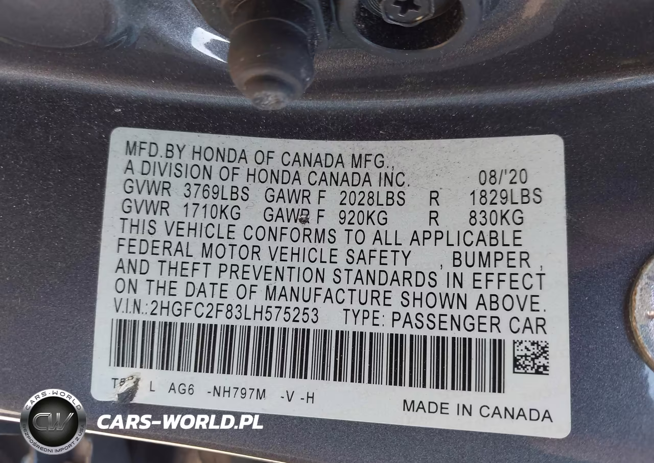 2020 Honda Civic Sport VIN:2HGFC2F83LH575253 - 9