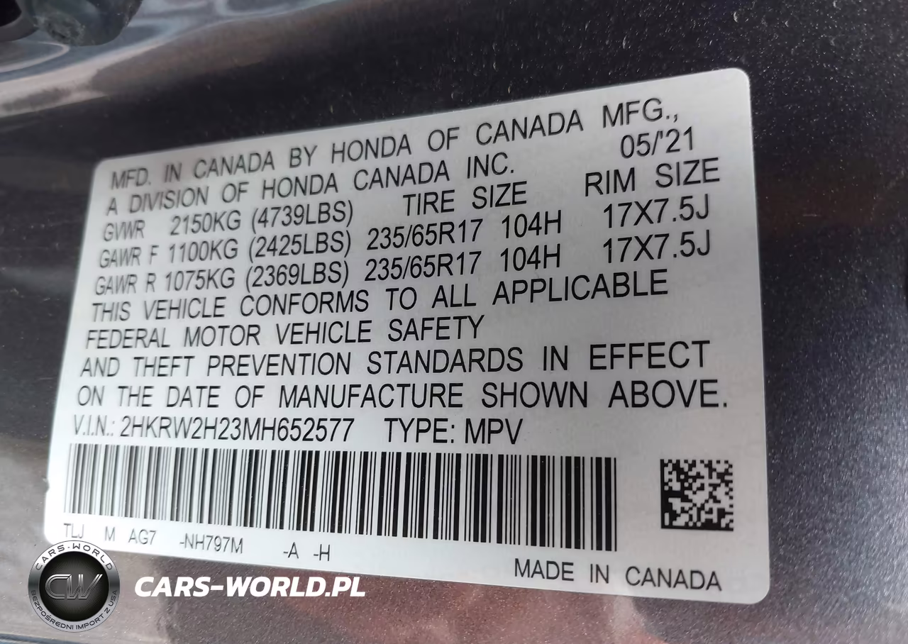 2021 Honda Cr-V Awd Lx VIN:2HKRW2H23MH652577 - 9