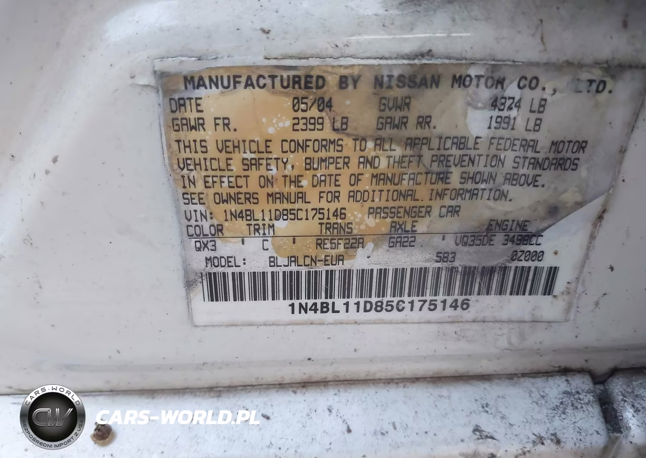 2005 Nissan Altima 3.5 Se VIN:1N4BL11D85C175146 - 9
