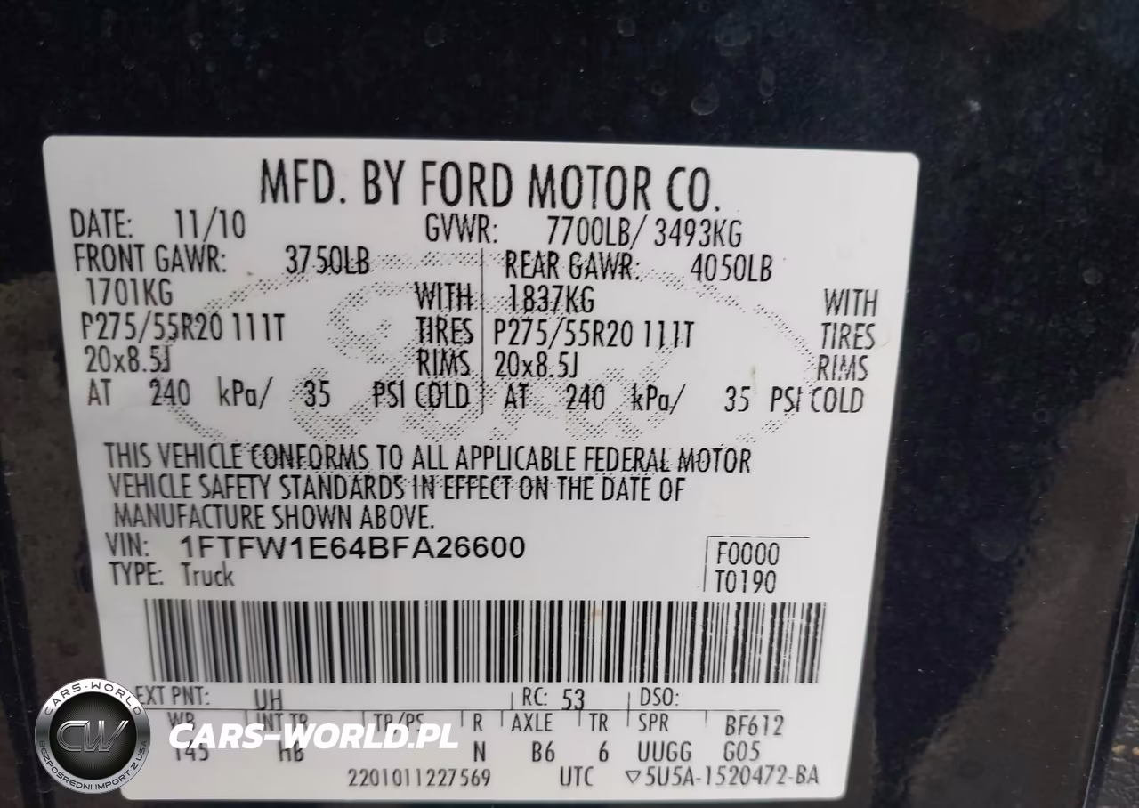 2011 Ford F-150 Lariat VIN:1FTFW1E64BFA26600 - 9