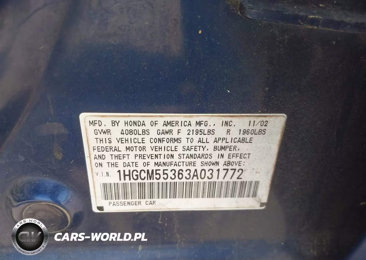 2003 Honda Accord 2.4 Lx VIN:1HGCM55363A031772 - 9