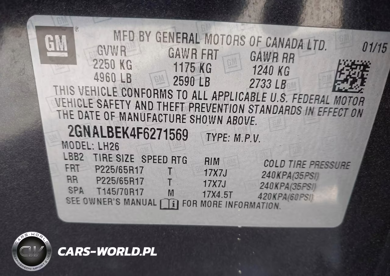 2015 Chevrolet Equinox 1Lt VIN:2GNALBEK4F6271569 - 9