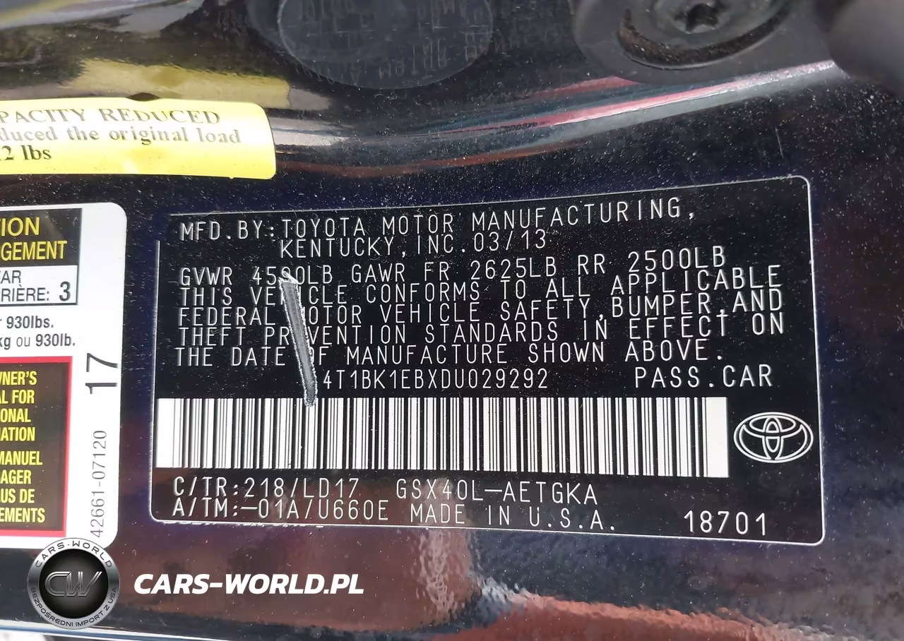 2013 Toyota Avalon Xle VIN:4T1BK1EBXDU029292 - 9