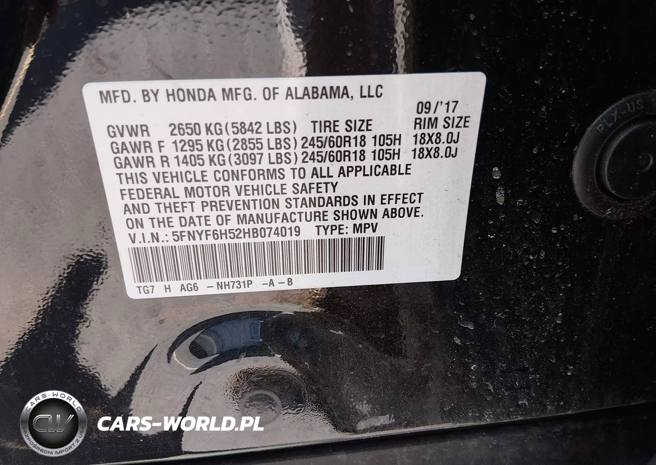 2017 Honda Pilot Exl VIN:5FNYF6H52HB074019 - 9
