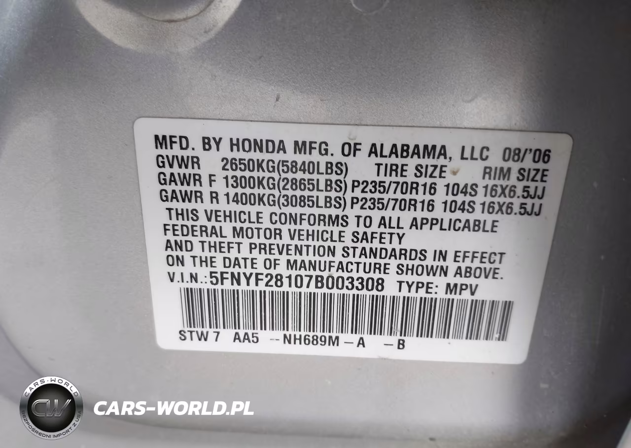 2007 Honda Pilot Lx VIN:5FNYF28107B003308 - 9
